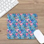 Blue Tropical And Pink Flamingo Print Mouse Pad