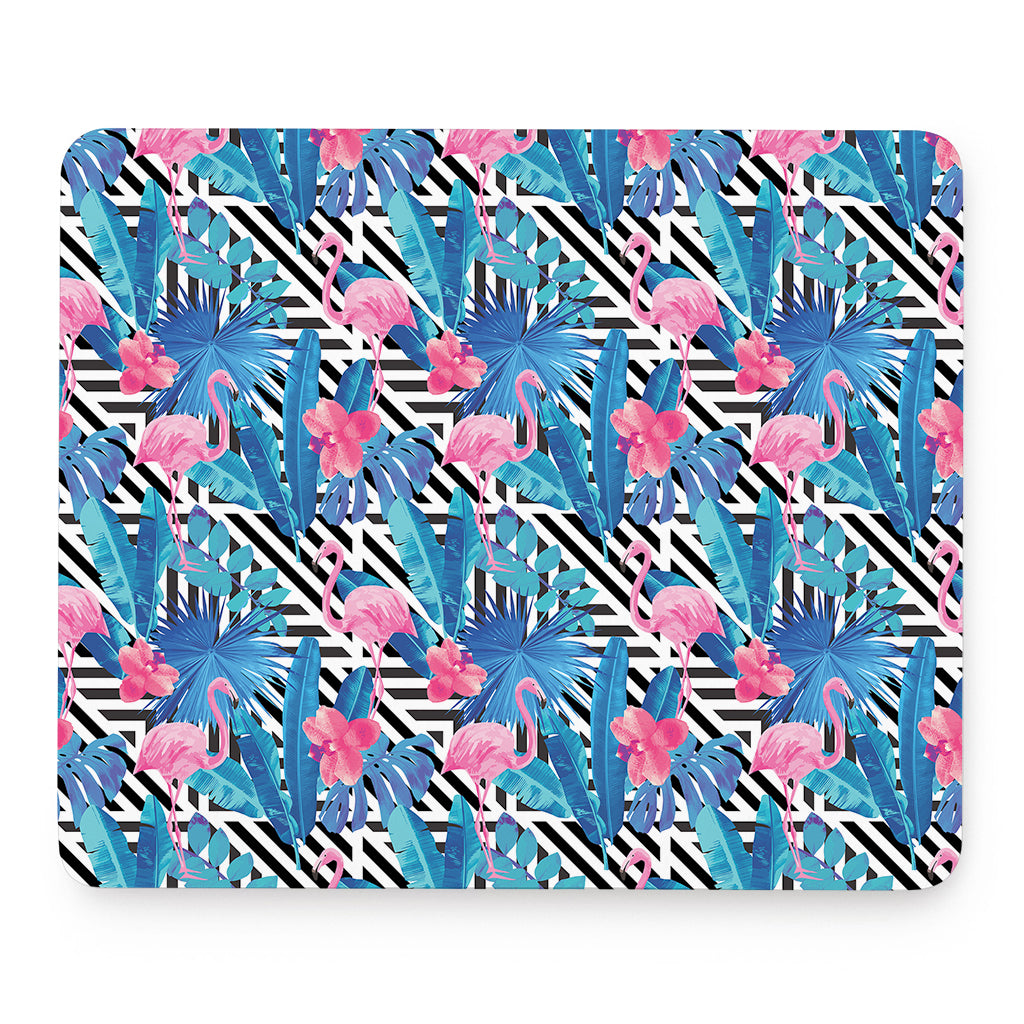 Blue Tropical And Pink Flamingo Print Mouse Pad