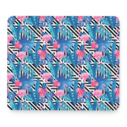 Blue Tropical And Pink Flamingo Print Mouse Pad