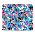 Blue Tropical And Pink Flamingo Print Mouse Pad