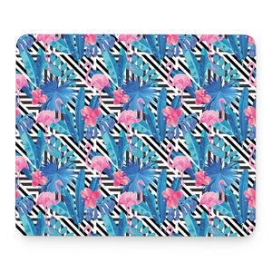 Blue Tropical And Pink Flamingo Print Mouse Pad