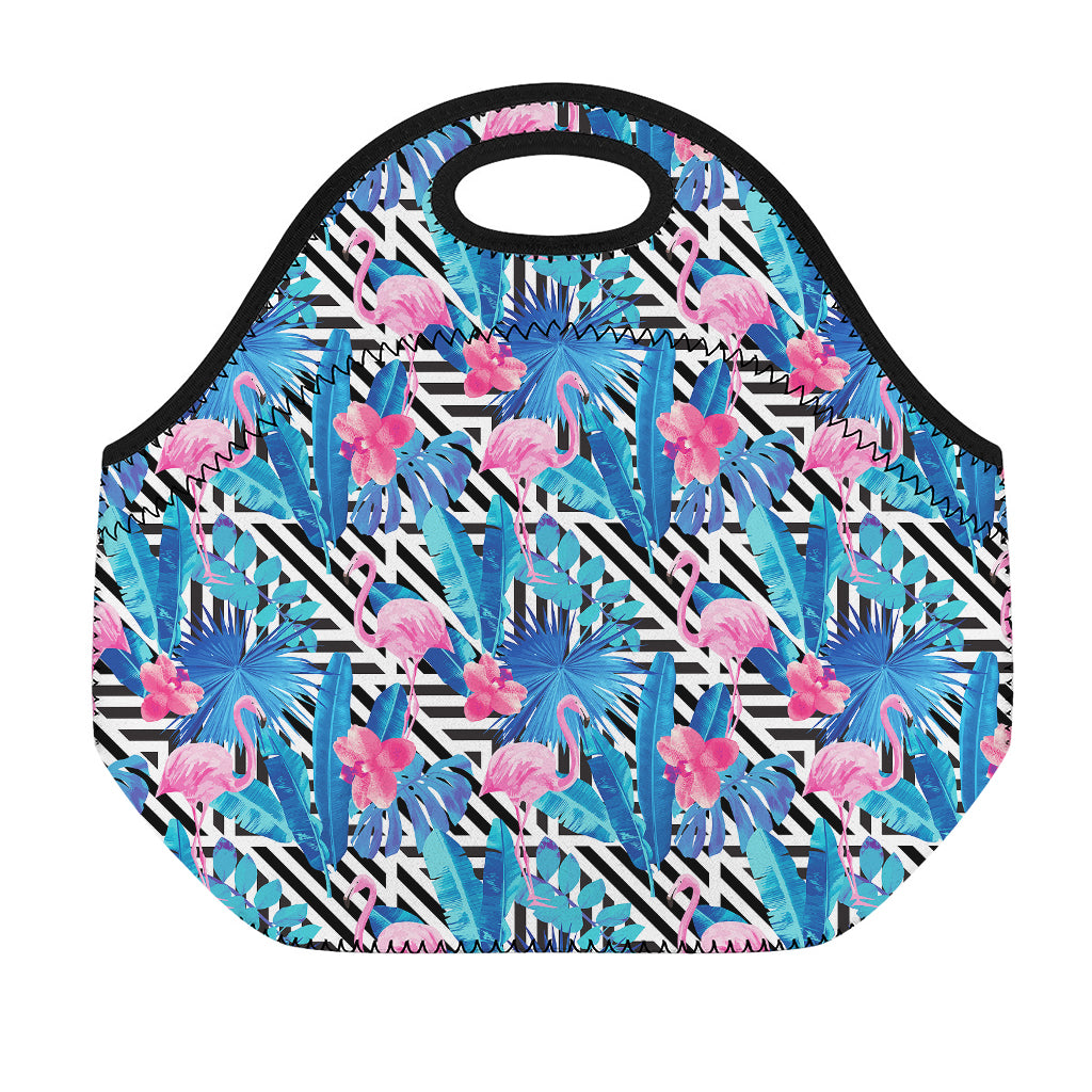 Blue Tropical And Pink Flamingo Print Neoprene Lunch Bag