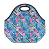 Blue Tropical And Pink Flamingo Print Neoprene Lunch Bag