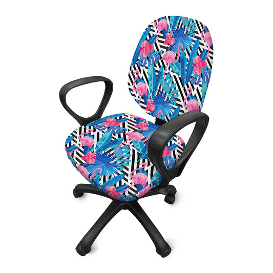 Blue Tropical And Pink Flamingo Print Office Chair Cover
