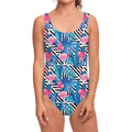 Blue Tropical And Pink Flamingo Print One Piece Swimsuit