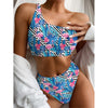 Blue Tropical And Pink Flamingo Print One Shoulder Bikini Top