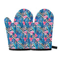 Blue Tropical And Pink Flamingo Print Oven Mitts