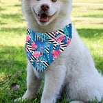 Blue Tropical And Pink Flamingo Print Over The Collar Dog Bandana