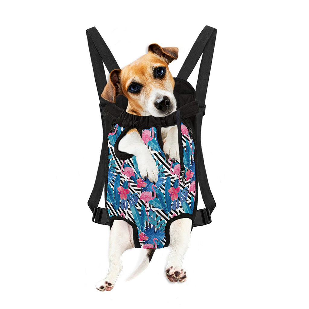 Blue Tropical And Pink Flamingo Print Pet Carrier Backpack