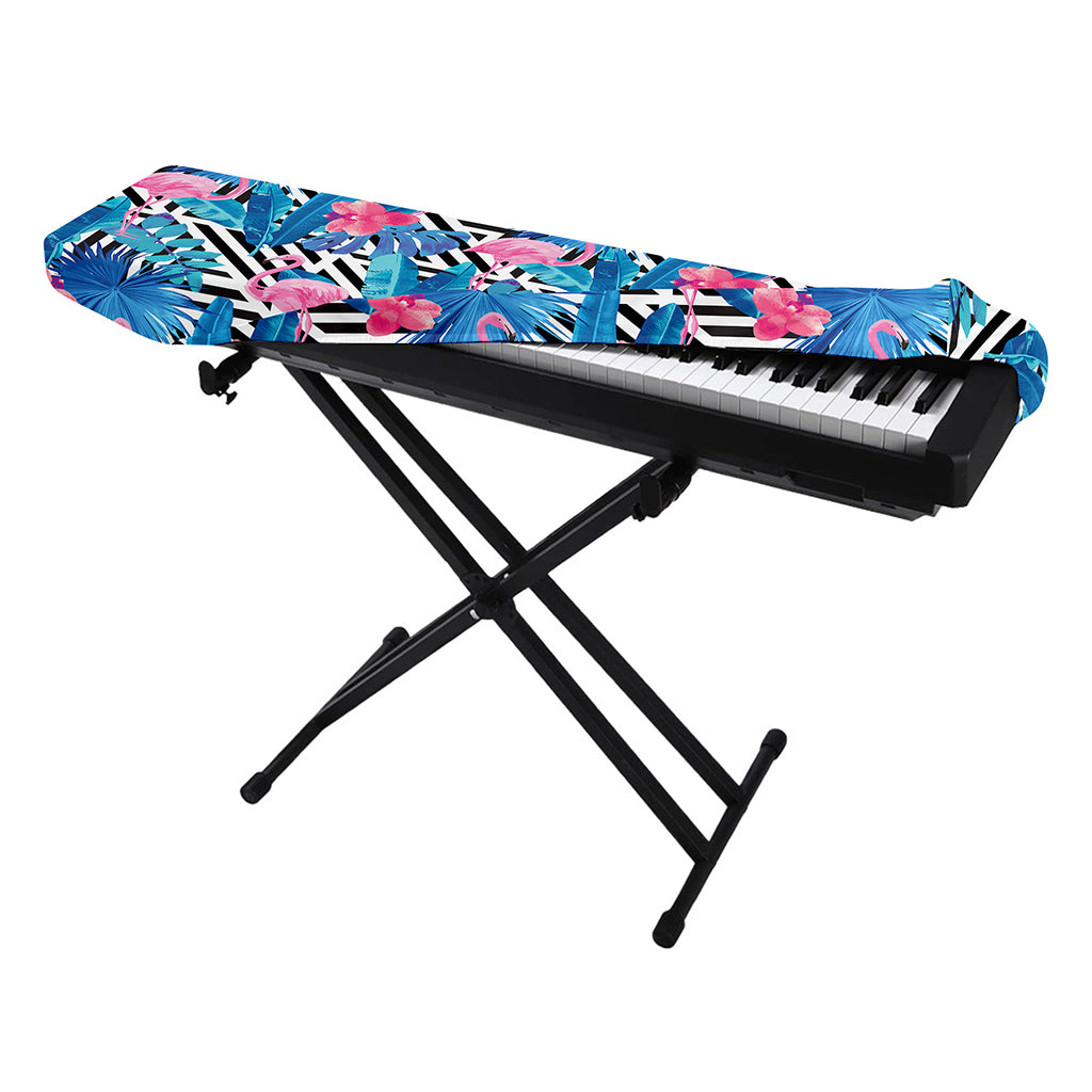 Blue Tropical And Pink Flamingo Print Piano Keyboard Cover