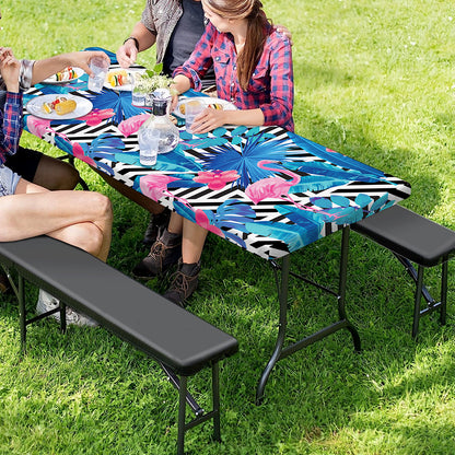 Blue Tropical And Pink Flamingo Print Picnic Table Cover