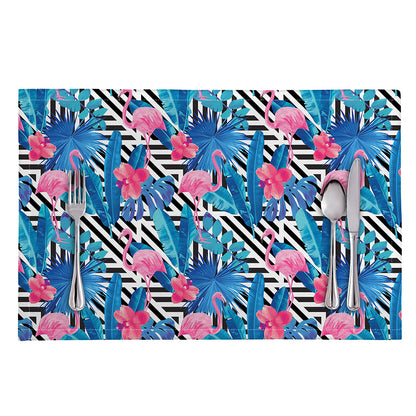 Blue Tropical And Pink Flamingo Print Placemat
