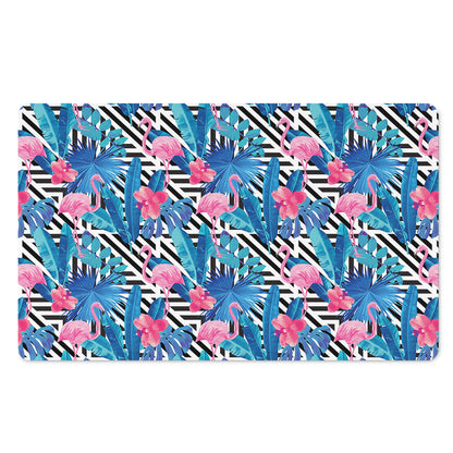 Blue Tropical And Pink Flamingo Print Polyester Doormat