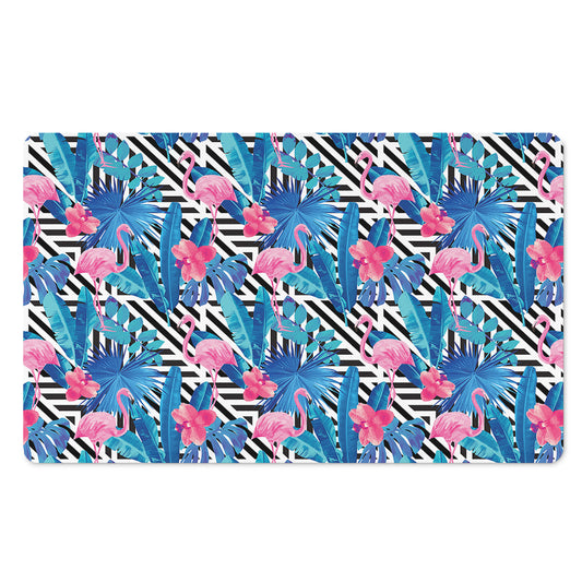 Blue Tropical And Pink Flamingo Print Polyester Doormat
