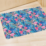 Blue Tropical And Pink Flamingo Print Polyester Doormat