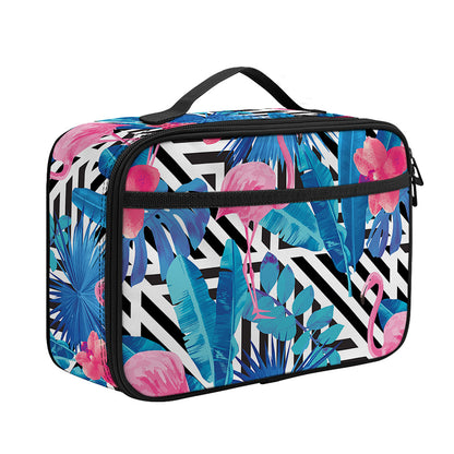 Blue Tropical And Pink Flamingo Print Portable Lunch Bag