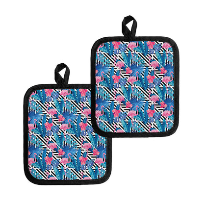 Blue Tropical And Pink Flamingo Print Pot Holders