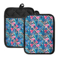 Blue Tropical And Pink Flamingo Print Pot Holders With Pocket