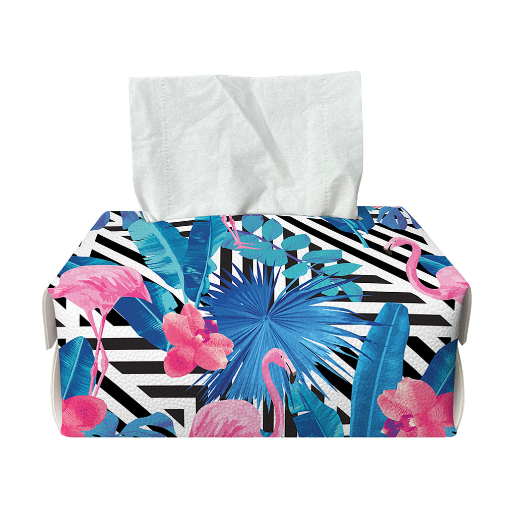 Blue Tropical And Pink Flamingo Print Rectangle Tissue Box Cover
