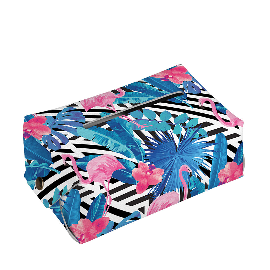 Blue Tropical And Pink Flamingo Print Rectangle Tissue Box Cover
