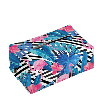 Blue Tropical And Pink Flamingo Print Rectangle Tissue Box Cover