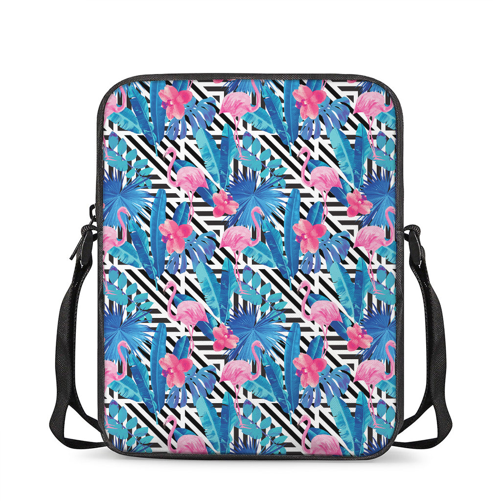 Blue Tropical And Pink Flamingo Print Rectangular Crossbody Bag