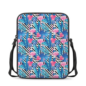 Blue Tropical And Pink Flamingo Print Rectangular Crossbody Bag