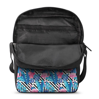 Blue Tropical And Pink Flamingo Print Rectangular Crossbody Bag