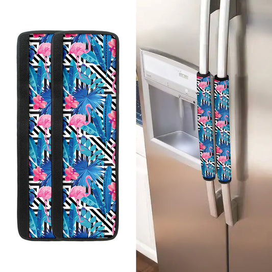Blue Tropical And Pink Flamingo Print Refrigerator Handle Covers