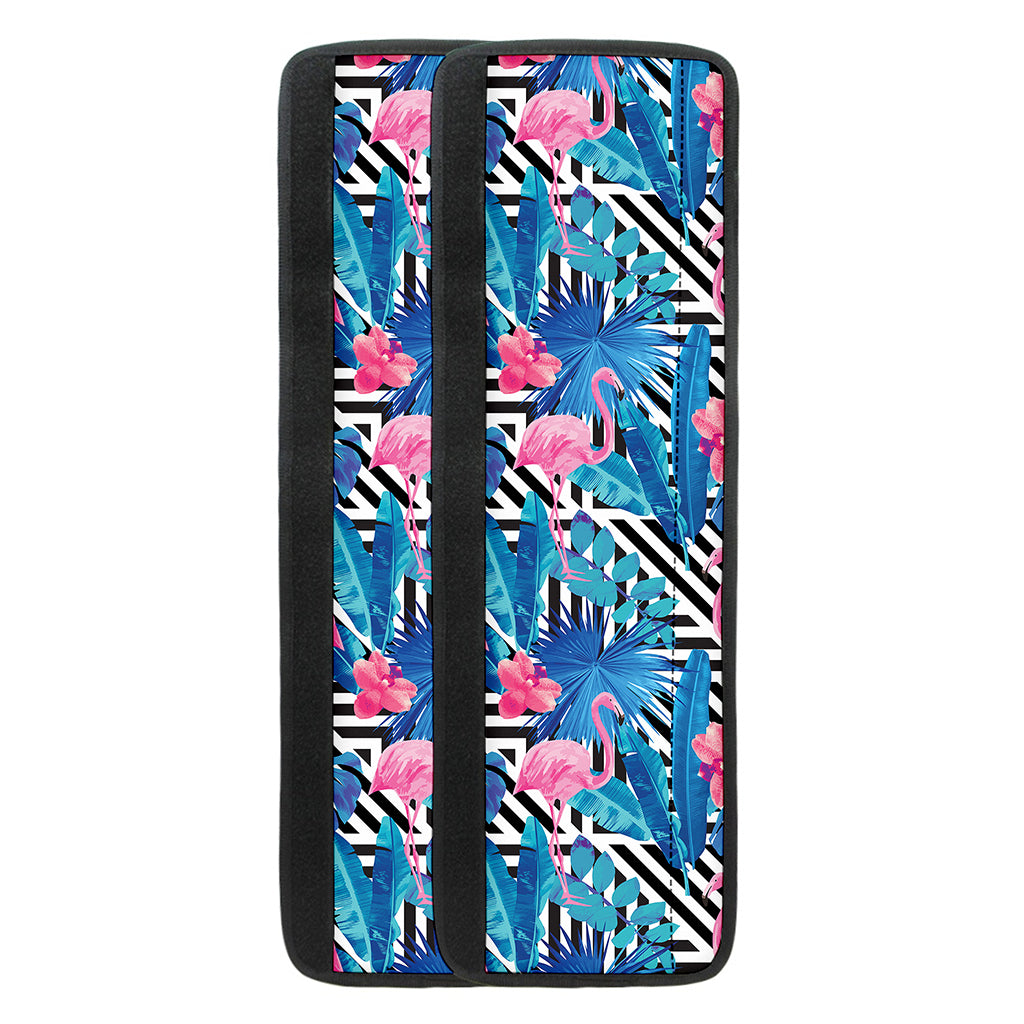 Blue Tropical And Pink Flamingo Print Refrigerator Handle Covers