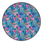 Blue Tropical And Pink Flamingo Print Round Floor Mat