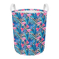 Blue Tropical And Pink Flamingo Print Round Laundry Basket