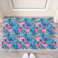 Blue Tropical And Pink Flamingo Print Rubber Doormat