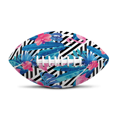 Blue Tropical And Pink Flamingo Print Rugby Ball