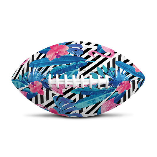 Blue Tropical And Pink Flamingo Print Rugby Ball