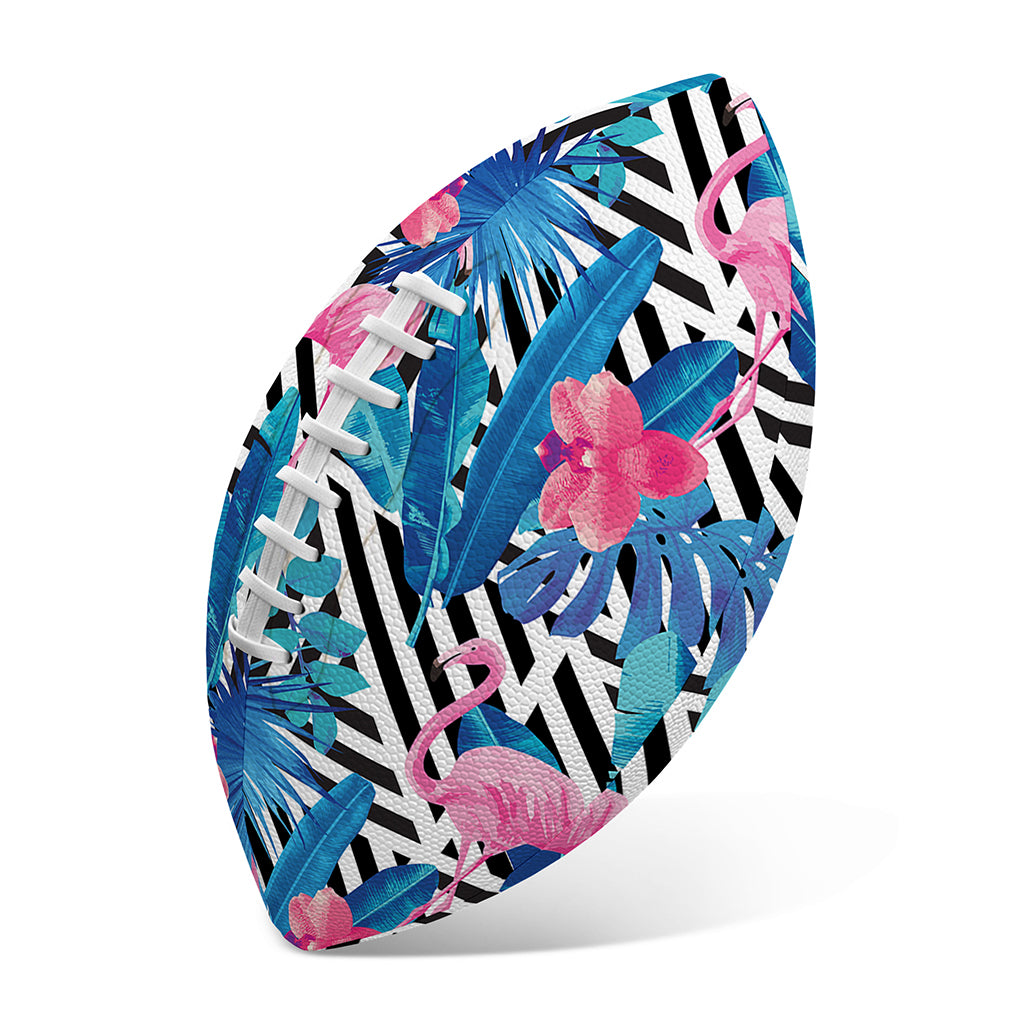 Blue Tropical And Pink Flamingo Print Rugby Ball