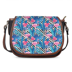 Blue Tropical And Pink Flamingo Print Saddle Bag