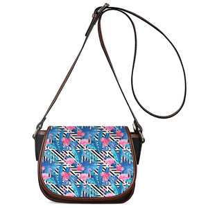 Blue Tropical And Pink Flamingo Print Saddle Bag