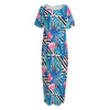 Blue Tropical And Pink Flamingo Print Short Sleeve Long Nightdress