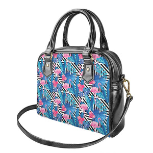 Blue Tropical And Pink Flamingo Print Shoulder Handbag