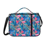 Blue Tropical And Pink Flamingo Print Shoulder Strap Bible Bag