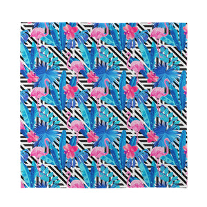 Blue Tropical And Pink Flamingo Print Silk Bandana