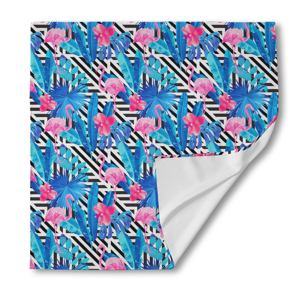 Blue Tropical And Pink Flamingo Print Silk Bandana