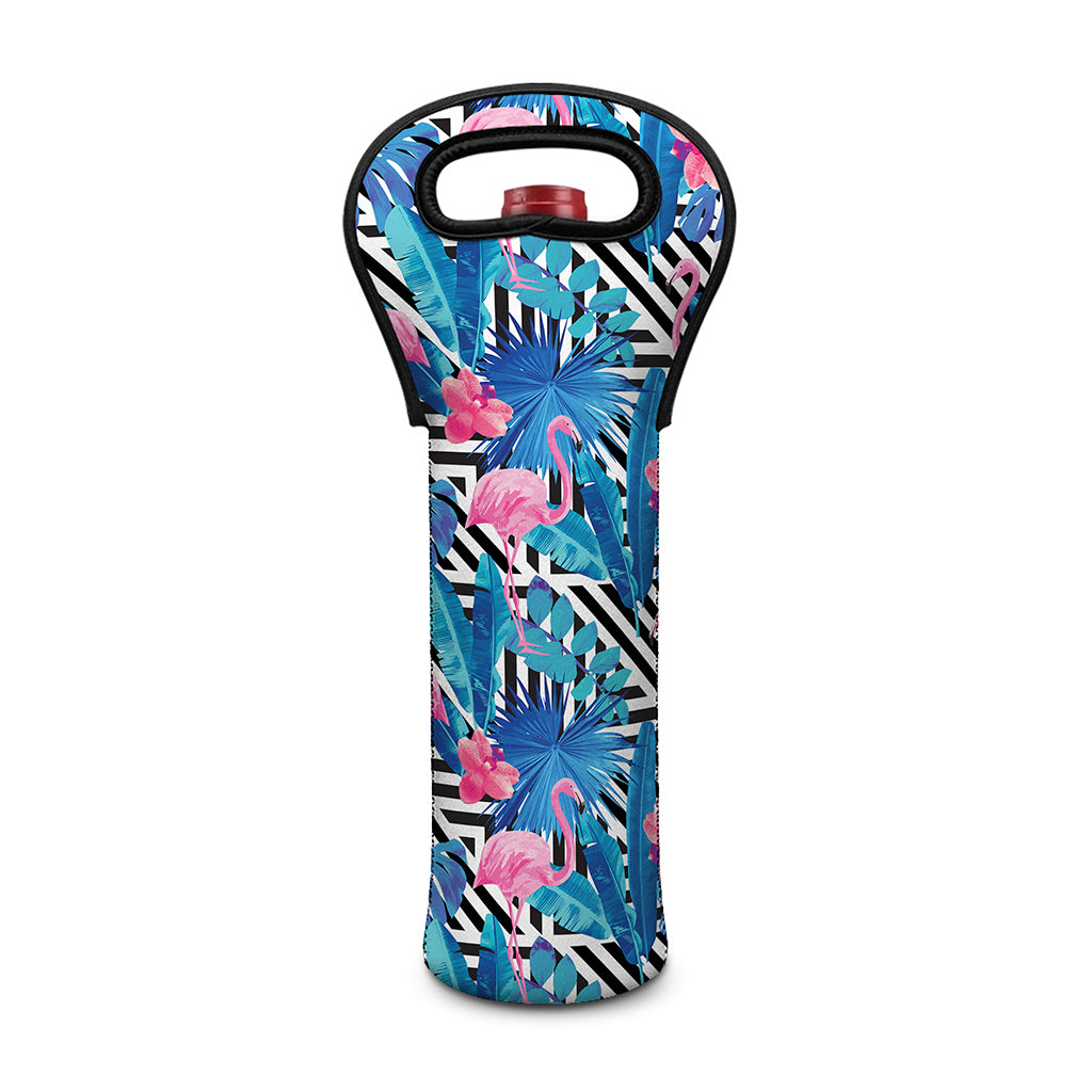 Blue Tropical And Pink Flamingo Print Single Neoprene Wine Tote