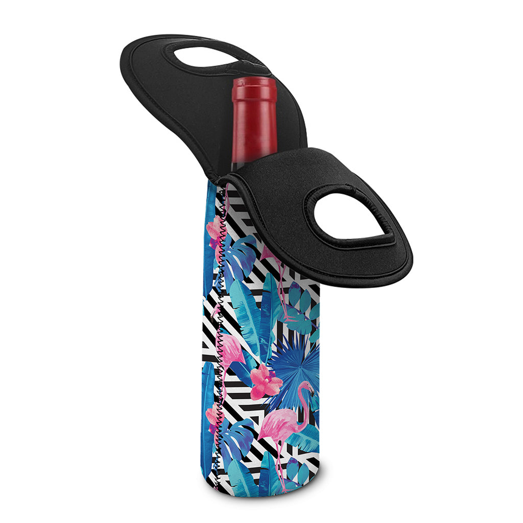 Blue Tropical And Pink Flamingo Print Single Neoprene Wine Tote