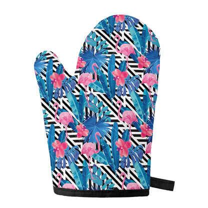 Blue Tropical And Pink Flamingo Print Single Oven Mitt