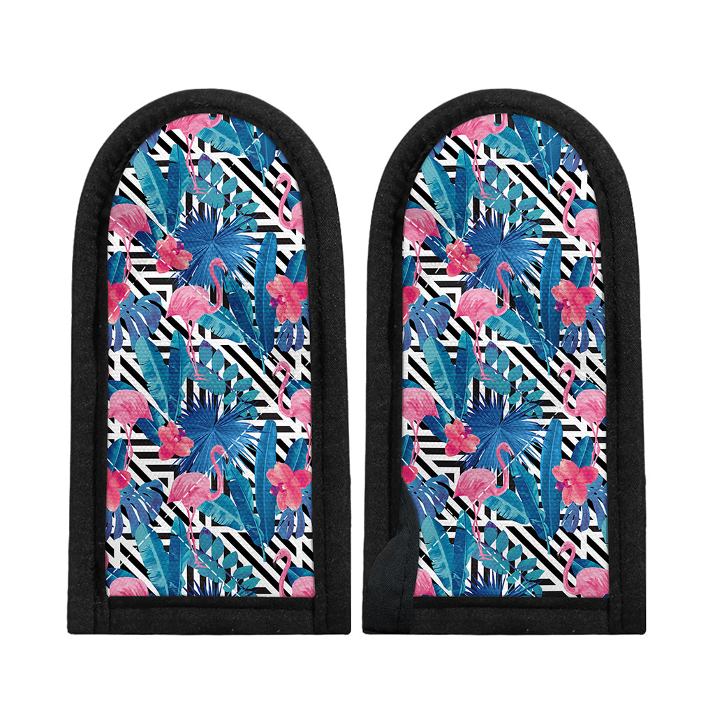 Blue Tropical And Pink Flamingo Print Skillet Handle Cover