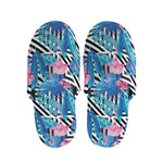Blue Tropical And Pink Flamingo Print Slippers