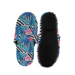 Blue Tropical And Pink Flamingo Print Slippers