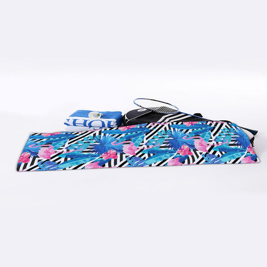 Blue Tropical And Pink Flamingo Print Sports Towel